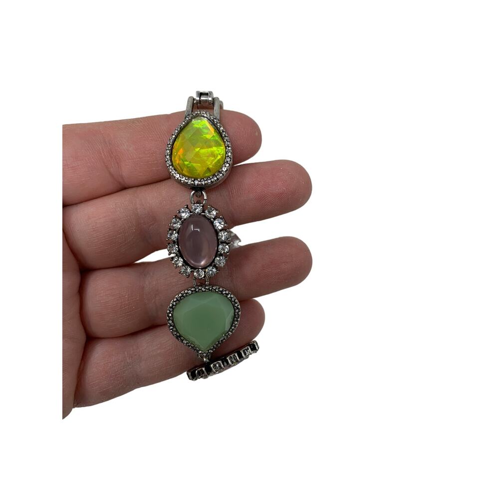 Fashion Gemstone Silver Tone Chain Bracelet Assorted Stones